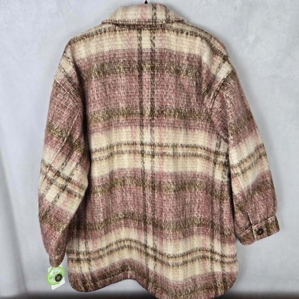 Lucky Brand Pink Brown Plaid Shacket Button Front Jacket L Oversized Lined NEW - Picture 4 of 10